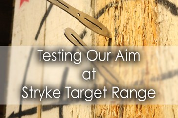 Testing our aim at Stryke Target Range in Brampton - Lets Discover ON Travel Blog