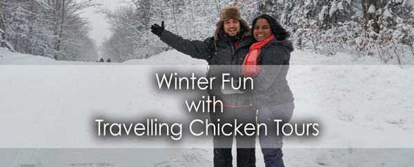 Winter fun - snowtubing and dogsledding in Ontario, Canada.